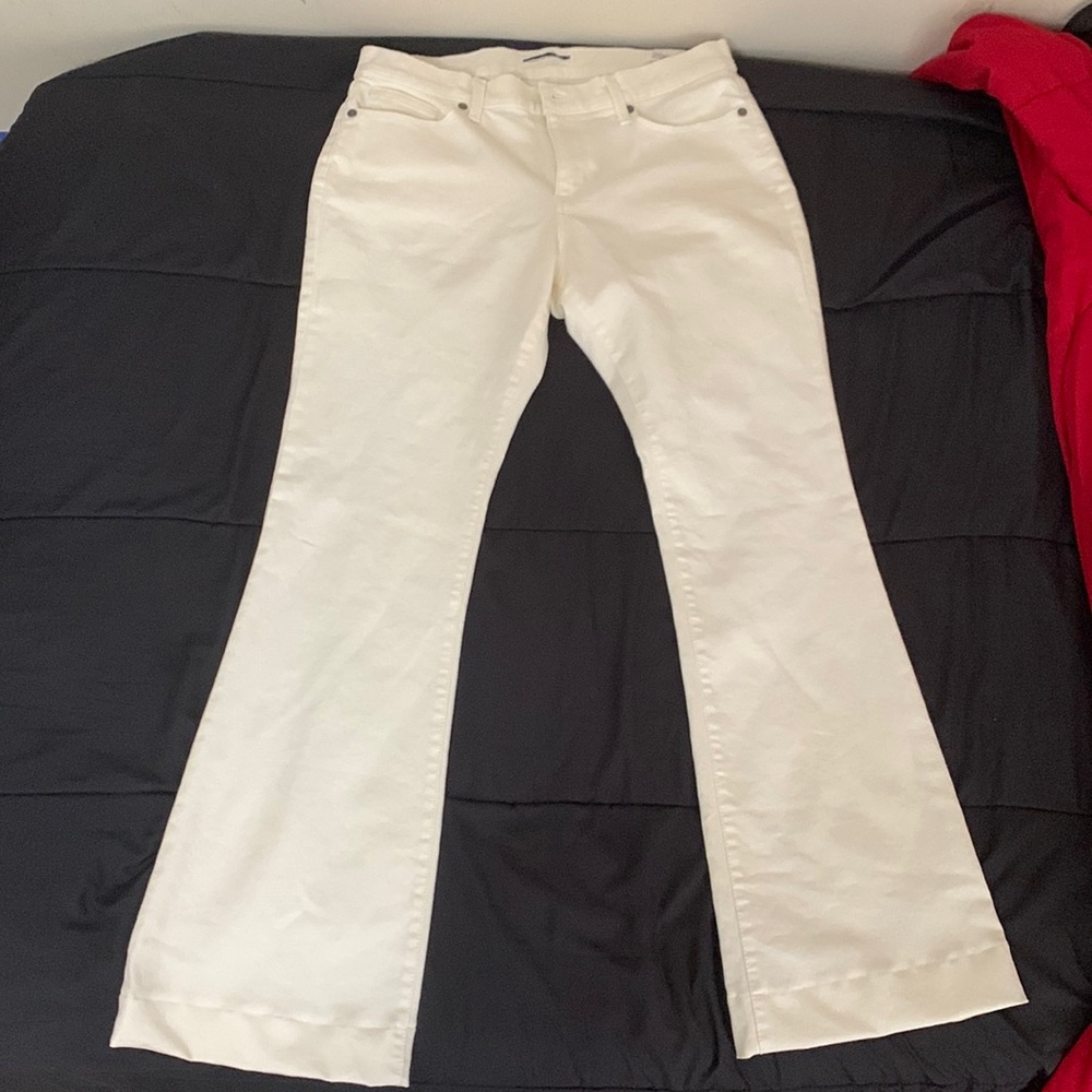 White flare pants
